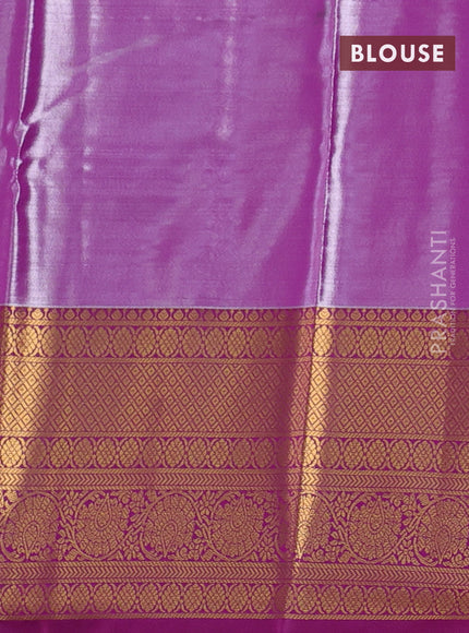 Bangalori tissue silk saree pastel green and purple with allover zari woven brocade weaves and long zari woven border