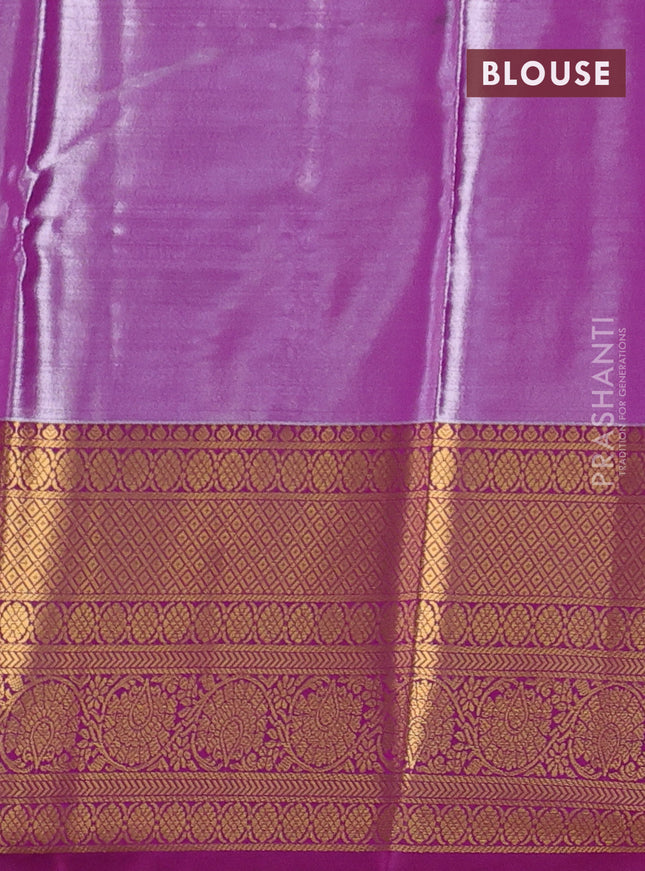 Bangalori tissue silk saree pastel green and purple with allover zari woven brocade weaves and long zari woven border