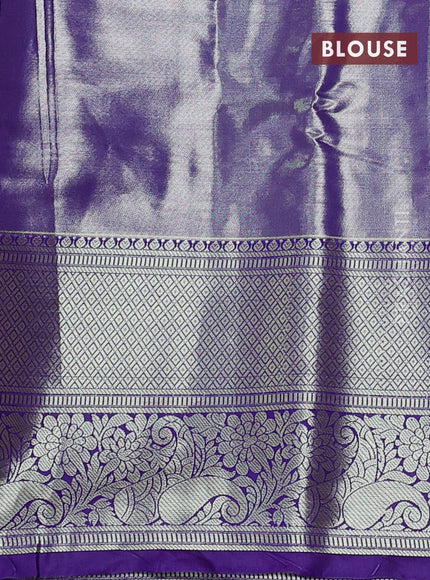 Bangalori tissue silk saree mild peach pink and violet with allover zari woven brocade weaves and long zari woven border