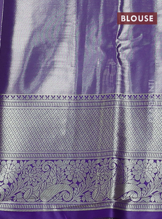 Bangalori tissue silk saree lime yellow and violet with allover zari woven brocade weaves and long zari woven border