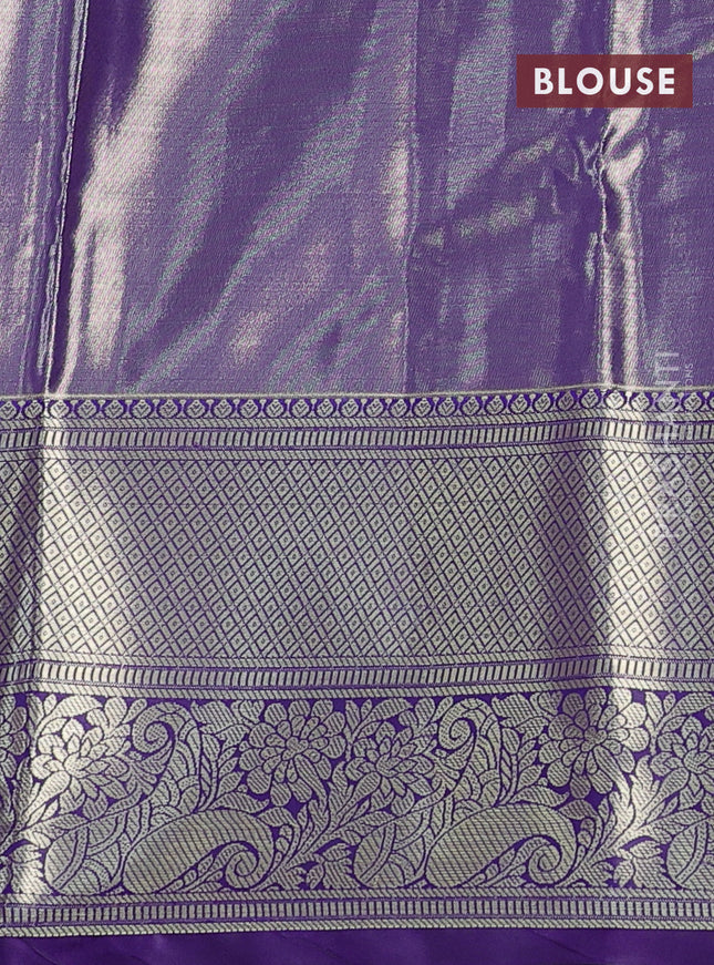 Bangalori tissue silk saree green shade and violet with allover zari woven brocade weaves and long zari woven border