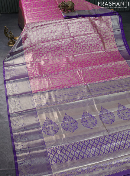 Bangalori tissue silk saree pink and violet with allover zari woven brocade weaves and long zari woven border