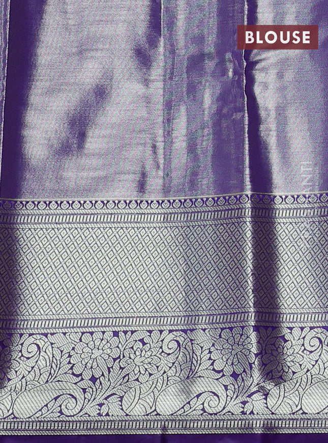 Bangalori tissue silk saree pink and violet with allover zari woven brocade weaves and long zari woven border
