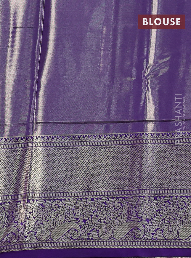 Bangalori tissue silk saree teal green shade and violet with allover zari woven brocade weaves and long zari woven border