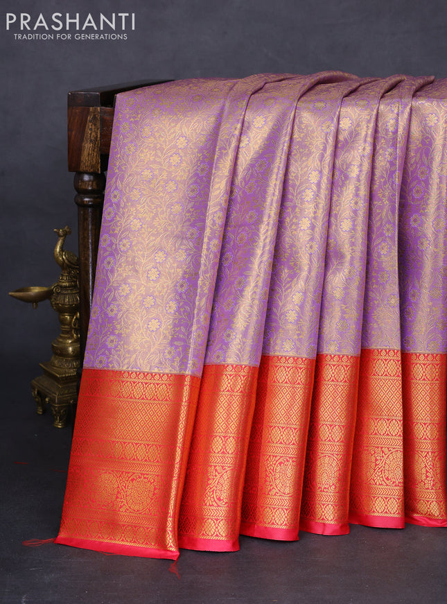 Bangalori tissue silk saree lavender and pink with allover zari woven brocade weaves and long zari woven border