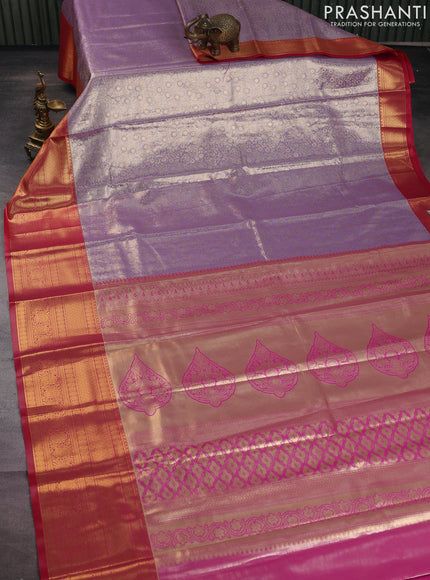 Bangalori tissue silk saree lavender and pink with allover zari woven brocade weaves and long zari woven border