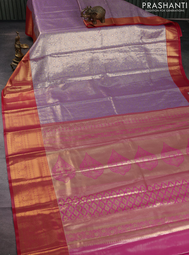 Bangalori tissue silk saree lavender and pink with allover zari woven brocade weaves and long zari woven border