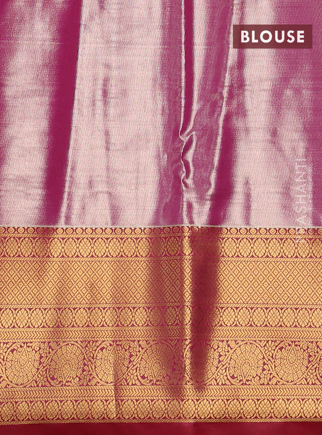 Bangalori tissue silk saree lavender and pink with allover zari woven brocade weaves and long zari woven border