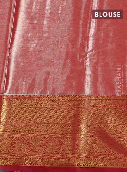Bangalori tissue silk saree lavender and red with allover zari woven brocade weaves and long zari woven border