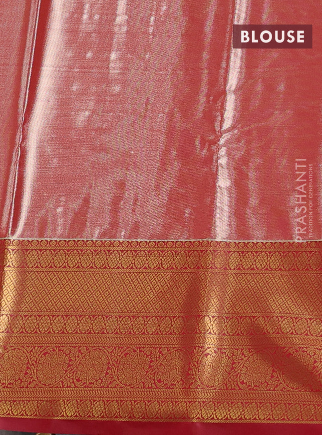 Bangalori tissue silk saree lavender and red with allover zari woven brocade weaves and long zari woven border
