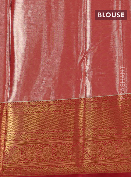 Bangalori tissue silk saree light pink and red with allover zari woven brocade weaves and long zari woven border