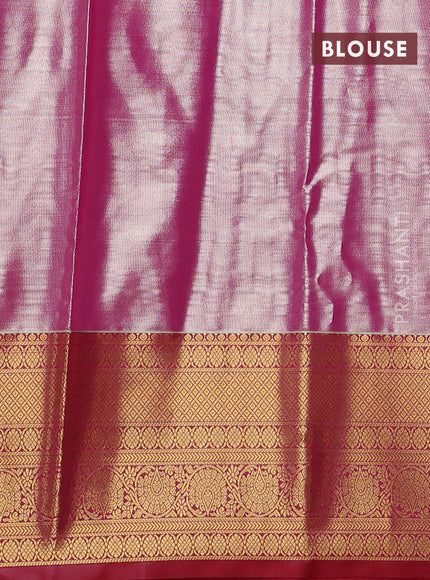 Bangalori tissue silk saree mild peach pink and pink with allover zari woven brocade weaves and long zari woven border