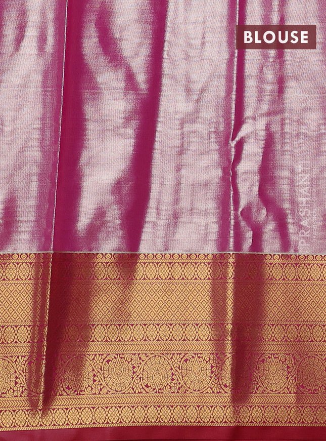 Bangalori tissue silk saree mild peach pink and pink with allover zari woven brocade weaves and long zari woven border