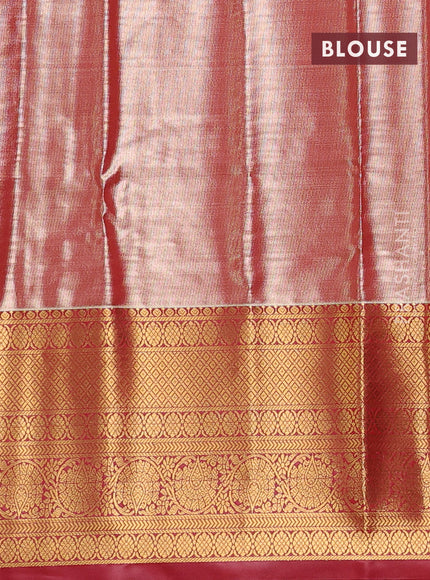 Bangalori tissue silk saree green and red with allover zari woven brocade weaves and long zari woven border