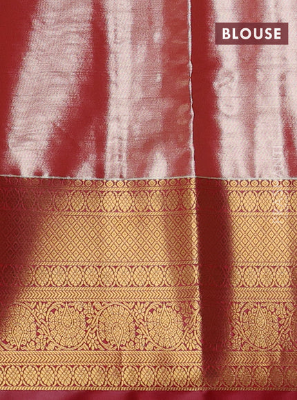 Bangalori tissue silk saree pista green and red with allover zari woven brocade weaves and long zari woven border