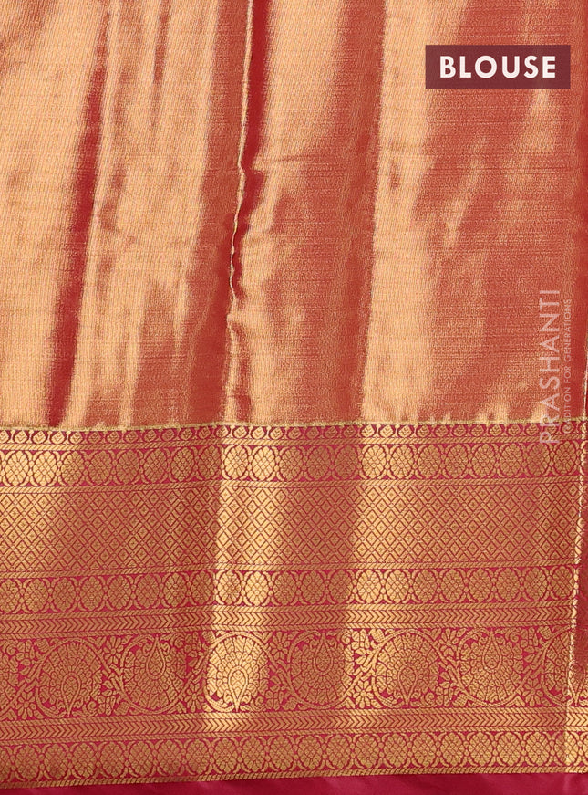 Bangalori tissue silk saree light pink and pink with allover zari woven brocade weaves and long zari woven border