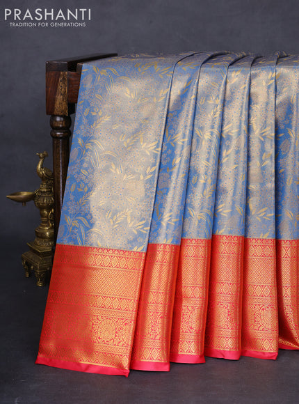 Bangalori tissue silk saree dual shade of blue and pink with allover zari woven brocade weaves and long zari woven border