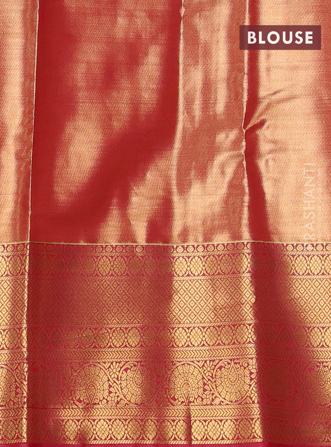 Bangalori tissue silk saree dual shade of blue and pink with allover zari woven brocade weaves and long zari woven border