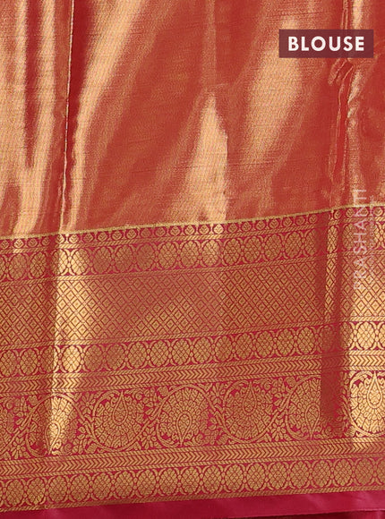 Bangalori tissue silk saree yellow and pink with allover zari woven brocade weaves and long zari woven border