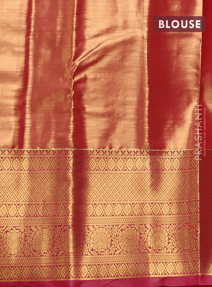 Bangalori tissue silk saree teal green shade and pink with allover zari woven brocade weaves and long zari woven border