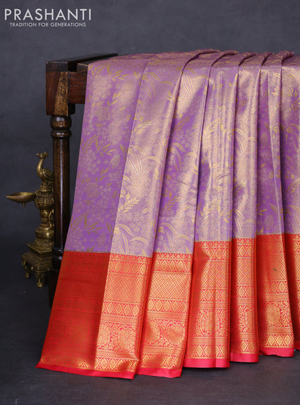 Bangalori tissue silk saree lavender shade and pink with allover zari woven brocade weaves and long zari woven border