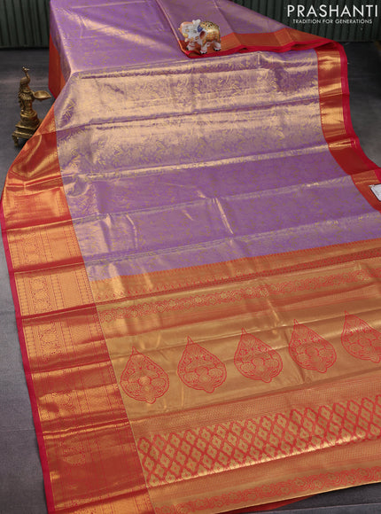 Bangalori tissue silk saree lavender shade and pink with allover zari woven brocade weaves and long zari woven border