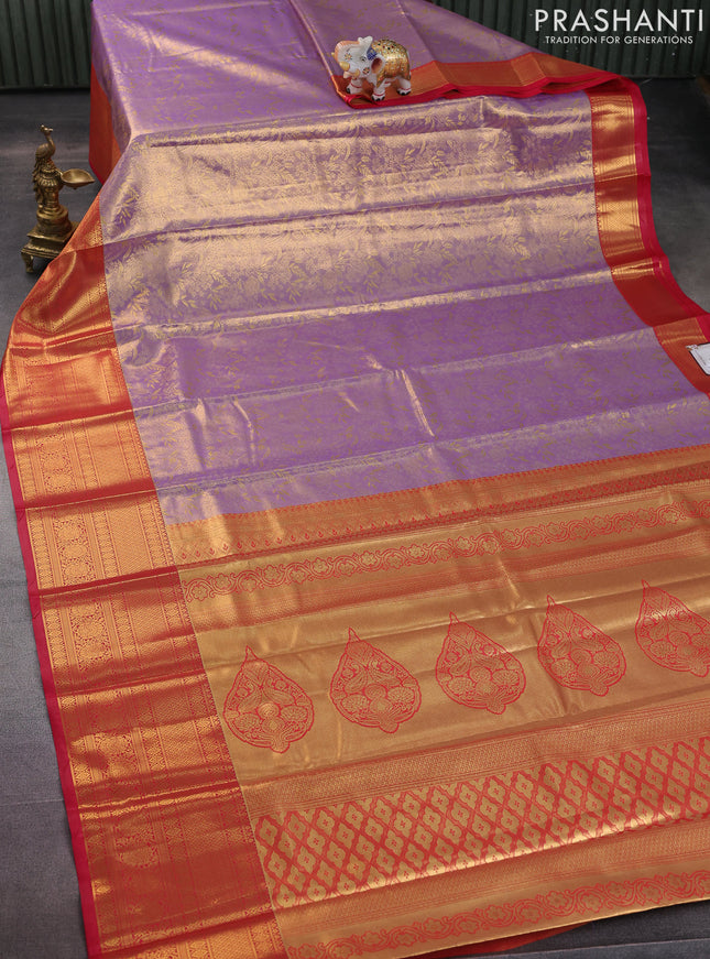 Bangalori tissue silk saree lavender shade and pink with allover zari woven brocade weaves and long zari woven border