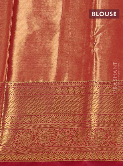 Bangalori tissue silk saree teal green shade and pink with allover zari woven brocade weaves and long zari woven border
