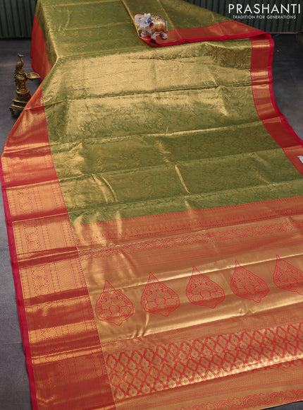 Bangalori tissue silk saree light green and pink with allover zari woven brocade weaves and long zari woven border