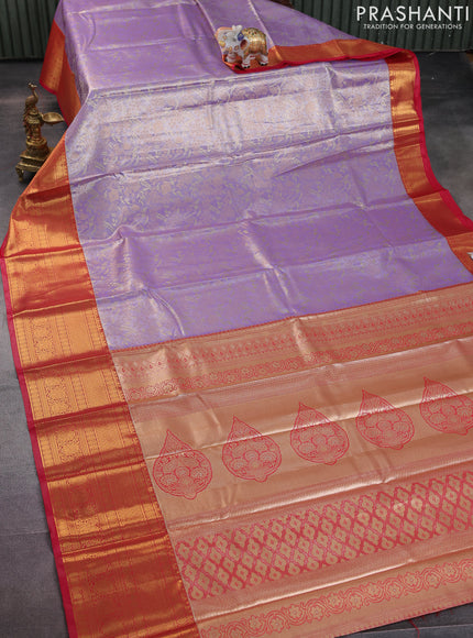 Bangalori tissue silk saree lavender and pink with allover zari woven brocade weaves and long zari woven border