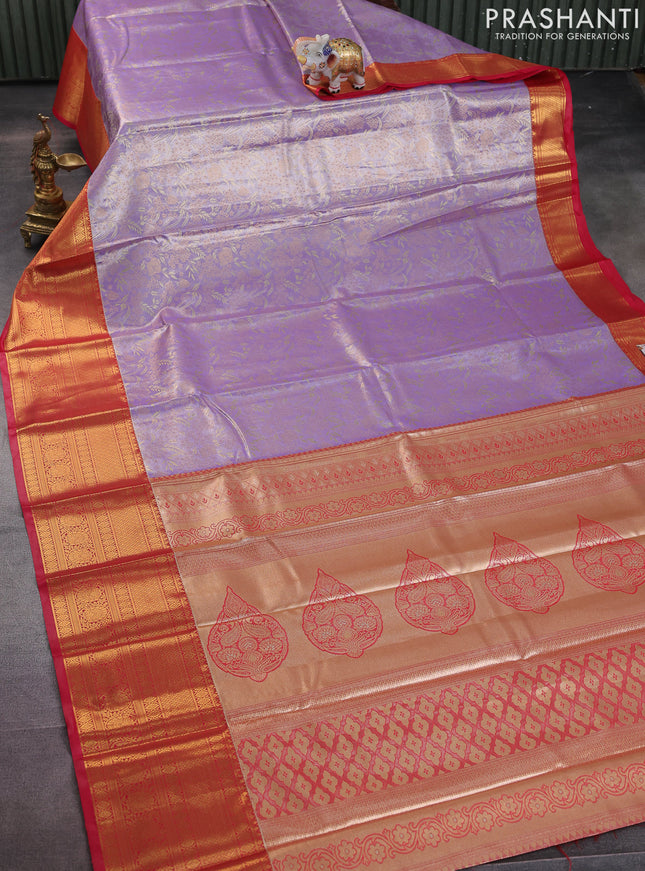 Bangalori tissue silk saree lavender and pink with allover zari woven brocade weaves and long zari woven border