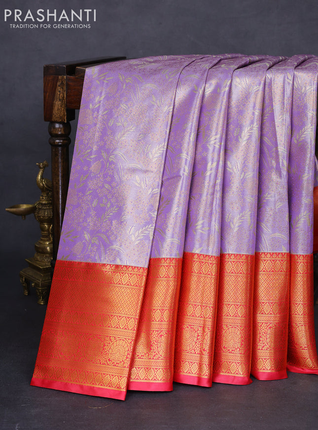 Bangalori tissue silk saree lavender and pink with allover zari woven brocade weaves and long zari woven border