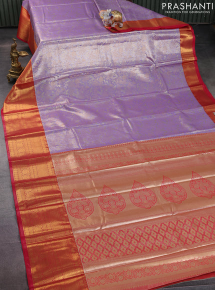 Bangalori tissue silk saree lavender and pink with allover zari woven brocade weaves and long zari woven border
