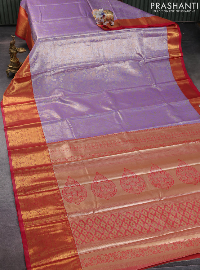 Bangalori tissue silk saree lavender and pink with allover zari woven brocade weaves and long zari woven border