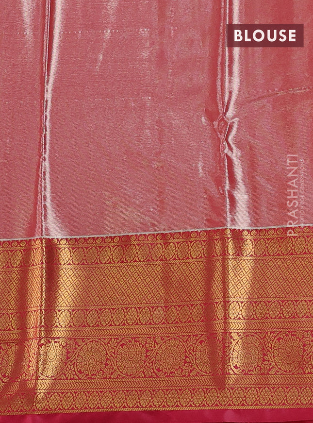Bangalori tissue silk saree lavender and pink with allover zari woven brocade weaves and long zari woven border
