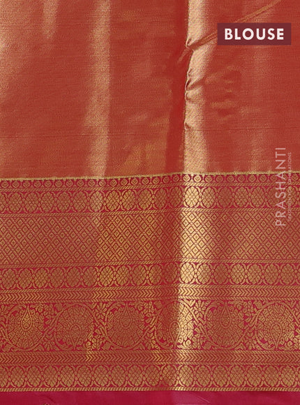 Bangalori tissue silk saree peach pink and reddish pink with allover zari woven brocade weaves and long zari woven border