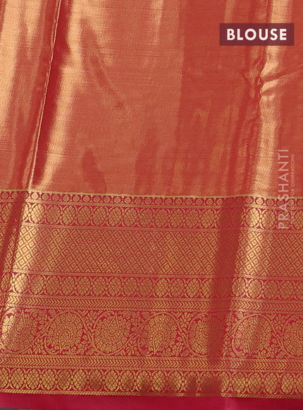 Bangalori tissue silk saree peach orange and reddish pink with allover zari woven brocade weaves and long zari woven border