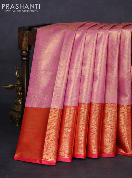 Bangalori tissue silk saree light pink and reddish pink with allover zari woven brocade weaves and long zari woven border