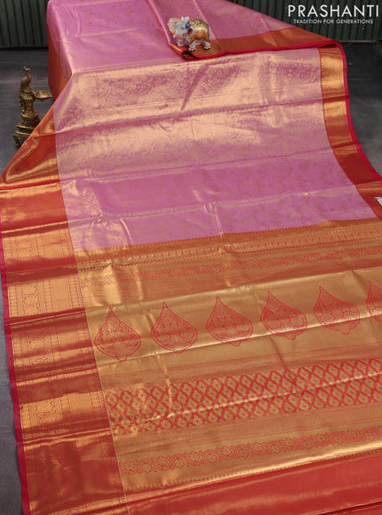 Bangalori tissue silk saree light pink and reddish pink with allover zari woven brocade weaves and long zari woven border