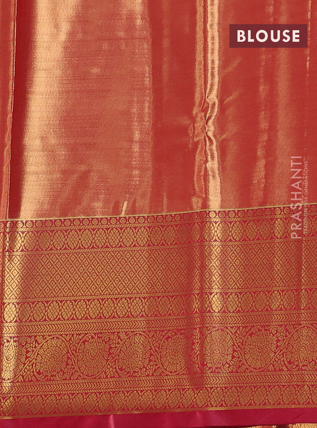 Bangalori tissue silk saree dual shade of blue and reddish pink with allover zari woven brocade weaves and long zari woven border