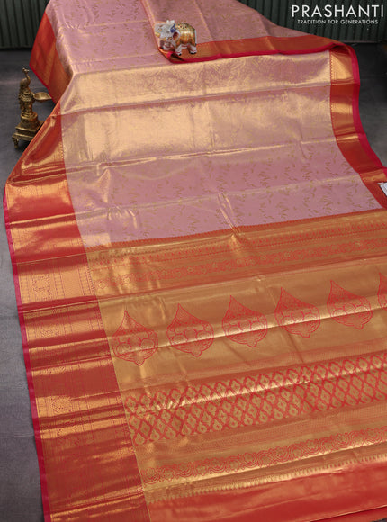 Bangalori tissue silk saree pastel pink and pink with allover zari woven brocade weaves and long zari woven border