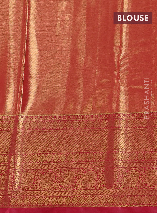 Bangalori tissue silk saree pastel pink and pink with allover zari woven brocade weaves and long zari woven border