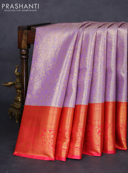 Bangalori tissue silk saree lavender and pink with allover zari woven brocade weaves and long zari woven border