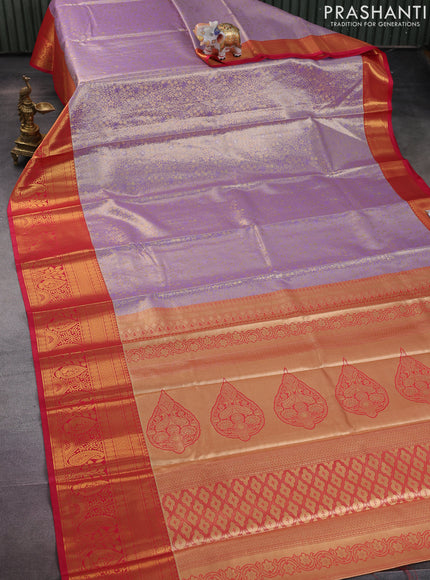 Bangalori tissue silk saree lavender and pink with allover zari woven brocade weaves and long zari woven border