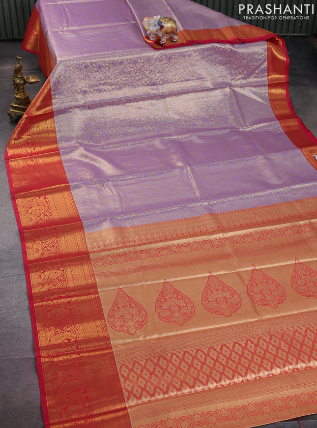 Bangalori tissue silk saree lavender and pink with allover zari woven brocade weaves and long zari woven border