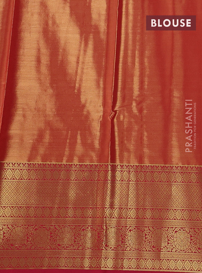 Bangalori tissue silk saree dual shade of blue and reddish pink with allover zari woven brocade weaves and long zari woven border