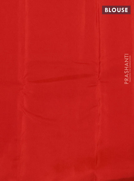 Kanchipuram silk saree bottle green and orange with copper zari woven buttas in borderless style