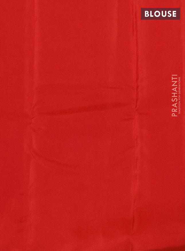 Kanchipuram silk saree bottle green and orange with copper zari woven buttas in borderless style