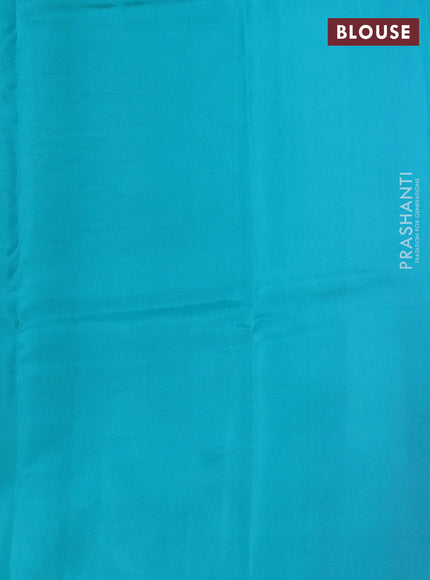 Kanchipuram silk saree light pink and teal blue with copper zari woven buttas in borderless style