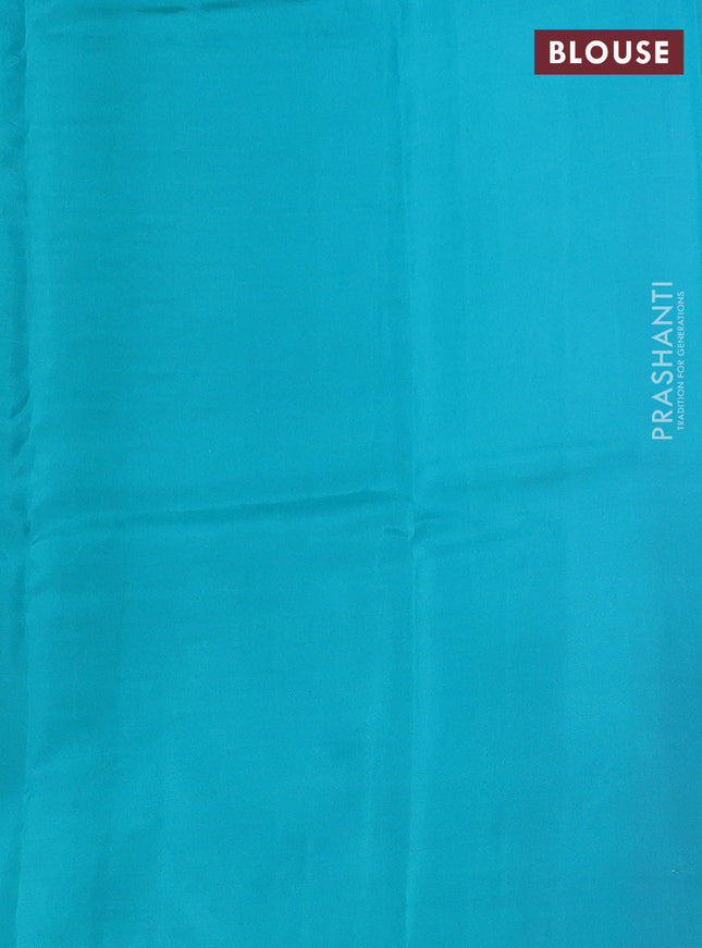 Kanchipuram silk saree light pink and teal blue with copper zari woven buttas in borderless style